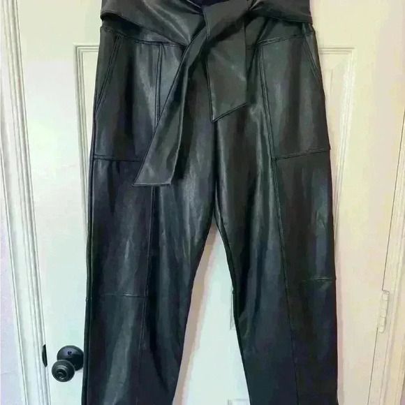 Nicole Miller New York. Straight Leg, Tie Waisted, Faux Leather Pant, belted - Picture 2 of 4